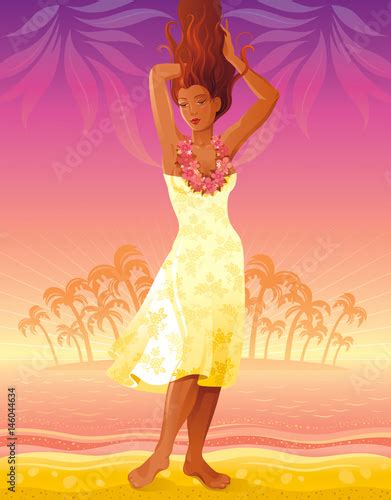 Summer People Travel Beach Background Beautiful Tan Sexy Hawaiian Hula Dancing Girl Sea