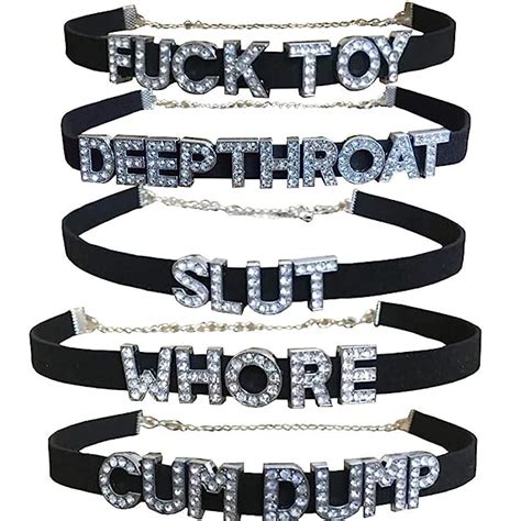 Buy 5 Pack Chokers Daddys Little Whore Slut Cum Dump Deepthroat Rhinestone Collar Necklace