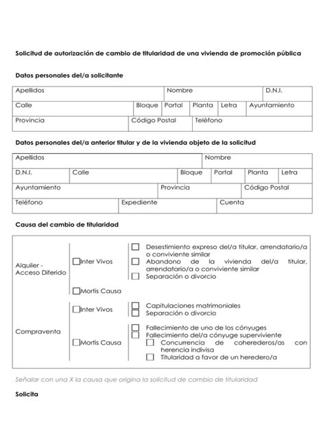 Solicitud De Autorización De Cambio De Titularidad De Una