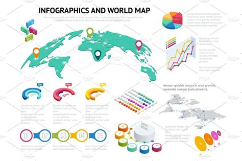 Isometric World Map With Set Of Infographics Elements Big Set Of