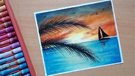 Beach Sunset Scenery Drawing Easy With Oil Pastel For Beginners Youtube