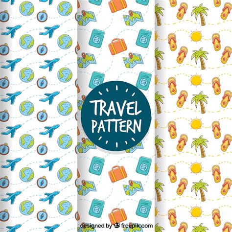 Free Vector Travel Patterns With Nice Hand Drawn Elements