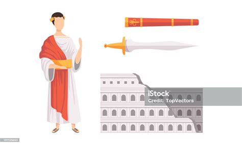 Set Di Simboli Dellantica Roma Impero Romano Spada Colosseo Costruzione