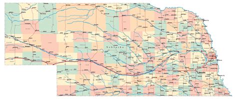 Laminated Map Large Administrative Map Of Nebraska State With Roads