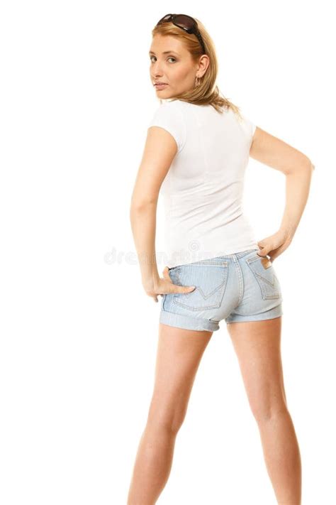 Summer Fashion Pretty Girl In Denim Shorts Stock Photo Image Of