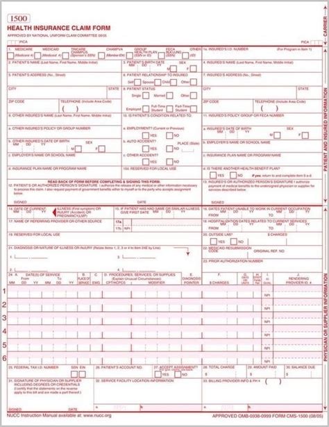 Printable Hcfa 1500 Claim Form Pdf