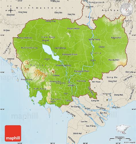 Physical Map Of Cambodia Shaded Relief Outside