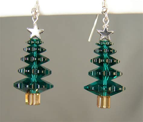 Green Crystal Christmas Tree Earrings With Swarovski Crystal Elements