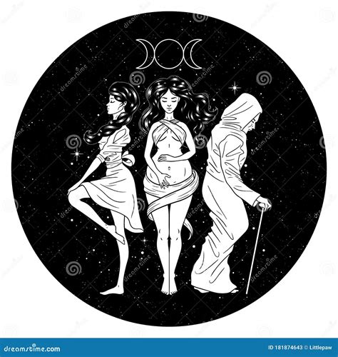 Triple Goddess Sign Symbol Triple Moon Representing The Young Full