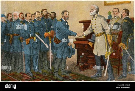 General Lees Surrender To General Grant At Appomattox Virginia Stock