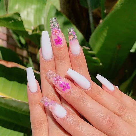 Get a new surprise nail set sent straight to your door every month, now for only $7.99. Encapsulated dry flowers ... in 2020 | Pretty acrylic ...