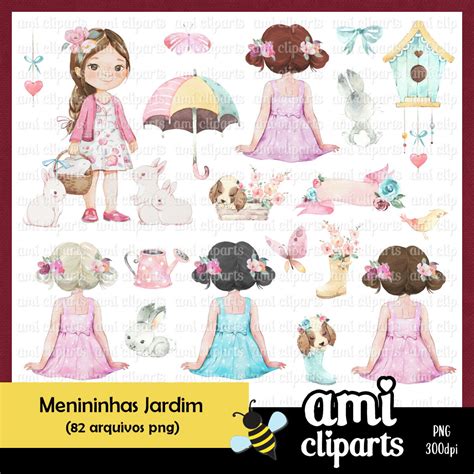 Kit Digital Meninas No Jardim Aquarela No Elo7 Ami Kits 4 Por 22