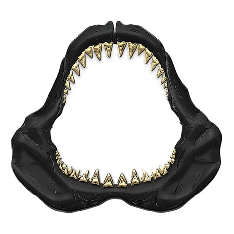 Great White Shark Black Jaws With Gold Teeth On Black Canvas T Shirt