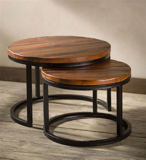 Reclaimed Wood Round Nesting Tables Set Of 2 Accent Tables