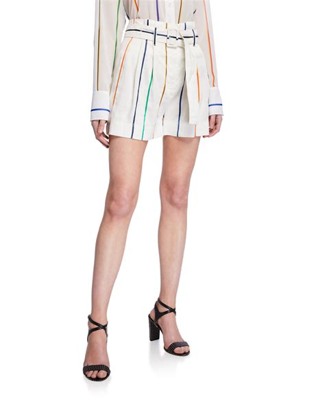 Derek Lam 10 Crosby Belted High Rise Striped Shorts Neiman Marcus