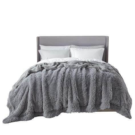 Bedsure Soft Fuzzy Faux Fur Sherpa Fleece King Size Throw Blanket Grey