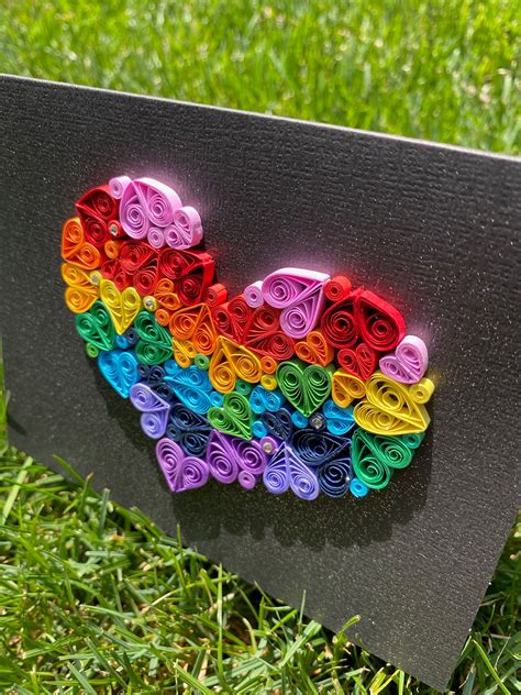 Quilled Rainbow Heart Card Quilled Art Paper Art Quilled Etsy