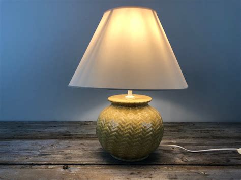 Vintage Round Mustard Yellow Ceramic Table Lamp Base Crackle Etsy