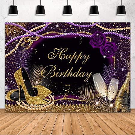 Amazon Com Aperturee X Ft Sweet Purple Happy Birthday Backdrop Rose Shiny Sequin High Heels