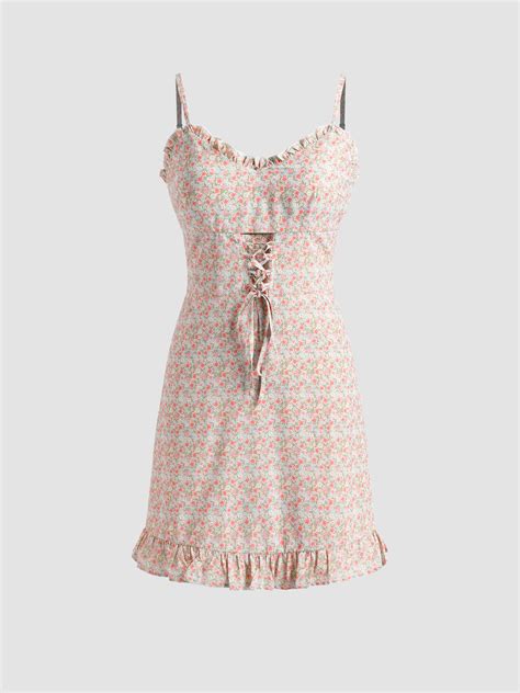 Ditsy Floral Lace Up Mini Dress Cider