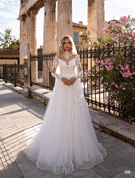 A Line Wedding Dress 598 Long Sleeves Wedding Dress Bridal Gown High