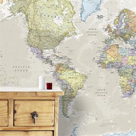 Giant World Map Mural Classic Home Decor Living Room Etsy In 2020