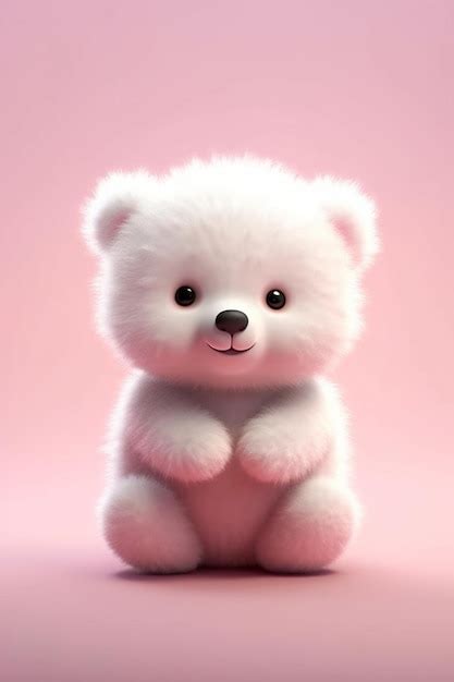 Premium Ai Image A White Fluffy Teddy Bear Sits On A Pink Background