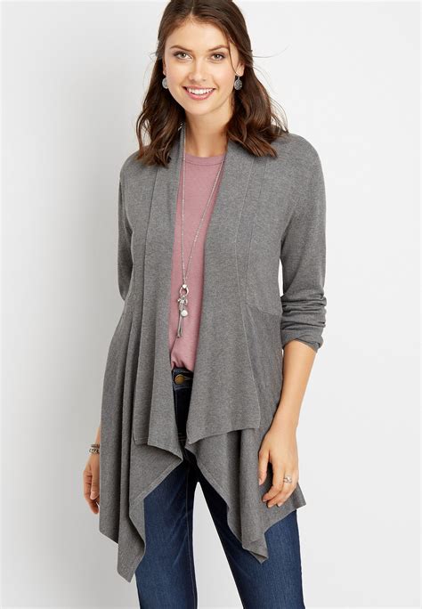 Maurices Womens Solid Long Sleeve Waterfall Cardigan Gray Size X Small Waterfall Cardigan