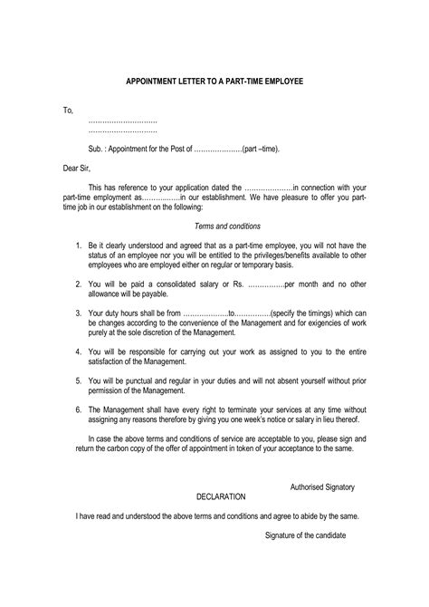 Sample Part Time Employment Offer Letter | Templates at