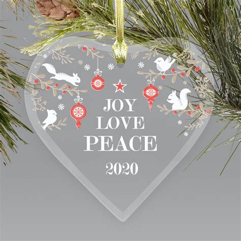 Joy Love Peace Glass Heart Personalized Ornament Tsforyounow