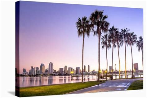 Downtown San Diego At Dawn Usa Stretched Canvas Print