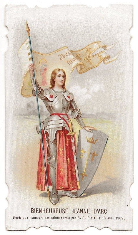St Joan Of Arc In Armor With Flag And Shield Antique French Catholic