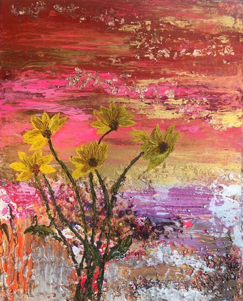 Resilience Abstract Yellow Flowers Painting Painting By Henrieta Angel