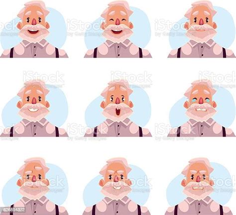 Grey Haired Old Man Face Expression Avatars Stock Illustration