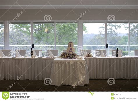 Bridal Table And Wedding Cake Reception Set Up Stock Photo