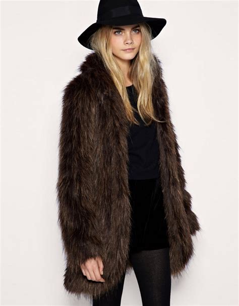 Asos Asos Long Hair Faux Fur Coat In The Style Of Victoria Beckham