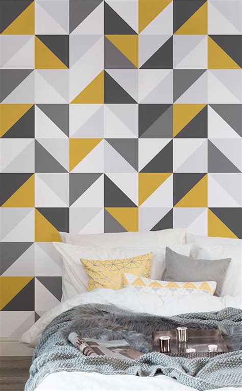 Yellow And Gray Abstract Geometric Wallpaper Mural Hovia Bedroom