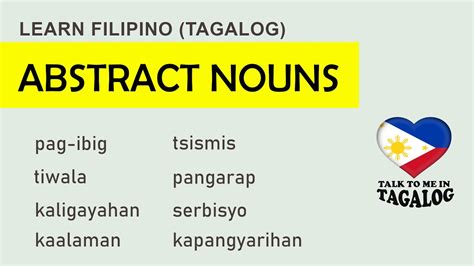 Abstract Nouns In Tagalog Learn Filipino Language English Tagalog Vocabulary Words Youtube