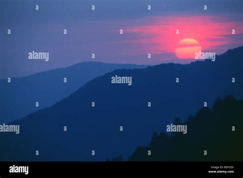 Sunset At Mortons Overlook Great Smoky Mountains National Park Stock