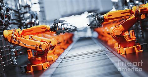 Robotic Arms Along Assembly Line In Modern Factory Photograph By