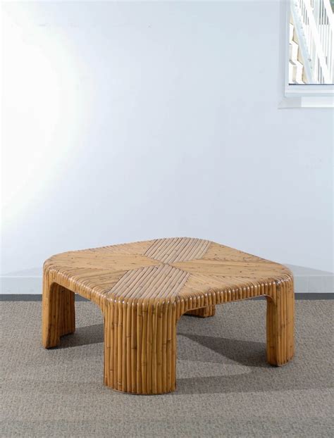 Pair Of Lovely Vintage Bamboo Coffee Tables With Waterfall Corners
