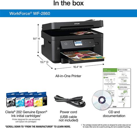 Epson Workforce Wf 2860 All In One Wireless Color Printer With Scanner Copier Fax Ethernet