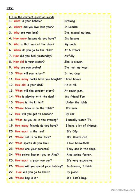 Question Words English Esl Worksheets Pdf And Doc