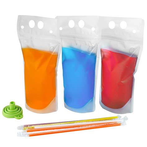 100pcs Drink Pouches With Straw Smoothie Bags Juice Pouches With 100 Drink Straws Heavy Duty