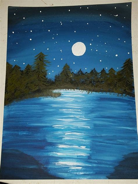 Night Time On The Lake Inspired By Paint Nite Painting Paint Nite