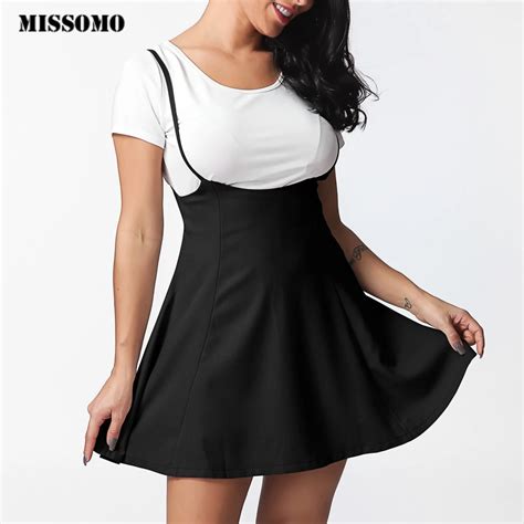 Missomo Women Black Skirt Pleated Skirt Suspender Skirts High Waist