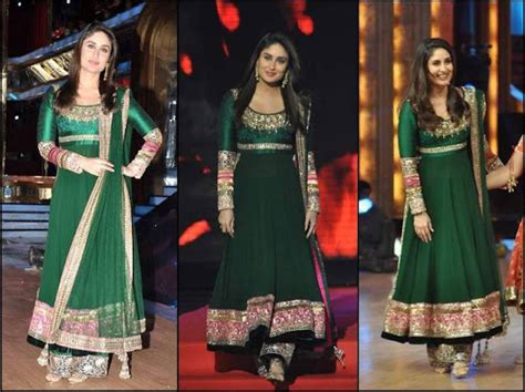 Bollywood Actress Saree Collections Kareena Kapoor Dark Green Long Georgette Length Anarkali Suits