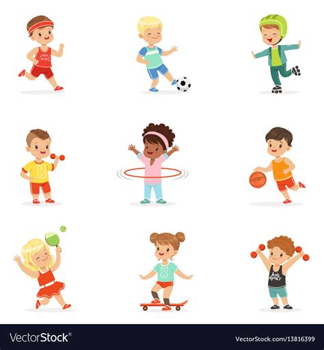 Small Kids Playing Sportive Games And Enjoying Vector Image
