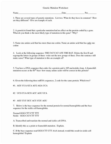 Dna mutations practice worksheet point mutation mutation. Dna Mutations Practice Worksheet Answer Awesome 13 Best Of ...