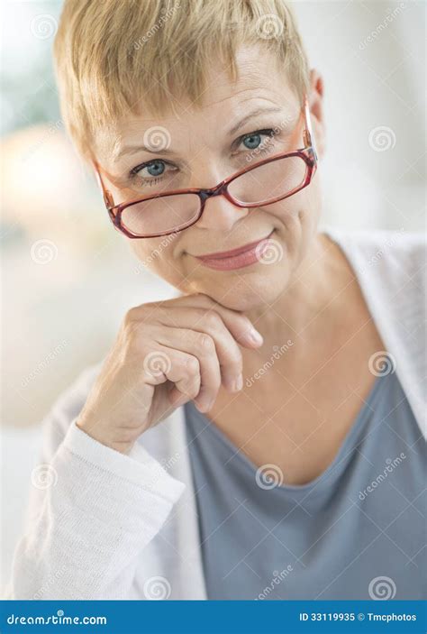 Smiling Mature Woman Wearing Eyeglasses Stock Image Image Of